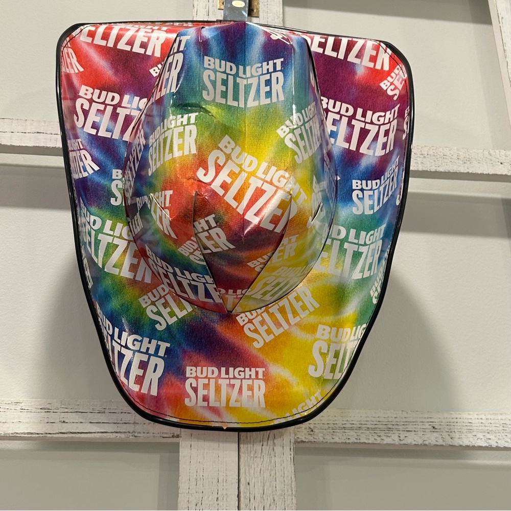 Bud Light Seltzer Cowboy Hat Beer Box Cardboard Fun Tie Dye Pattern Most NEW